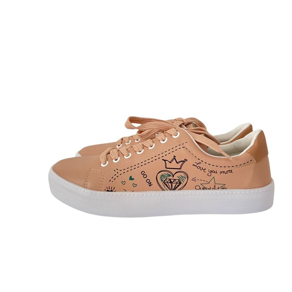 Love Rio Size 7 Peach Casual Sneakers Faux Leather Upper White Rubber Sole